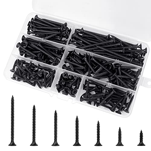 230Pcs Selbstschneidende Schrauben Set,M3.5 Schwarz Schrauben Sortiment,Blechschrauben Holzschrauben Flachkopf Kreuzschlitzschrauben mit Aufbewachrungsbox für Kunststoff Holz Weichmetall von Dasyusuo