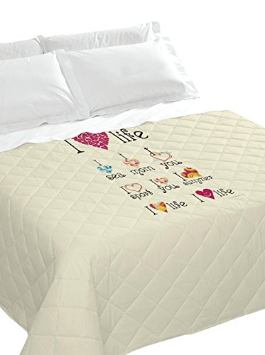 Italian Bed Linen Steppdecke, Format: Einzelbett, mit Digitaldruck, Format: 170 x 270 cm ICH Liebe DAS Leben 170x270x1 cm Mehrfarbig von Italian Bed Linen