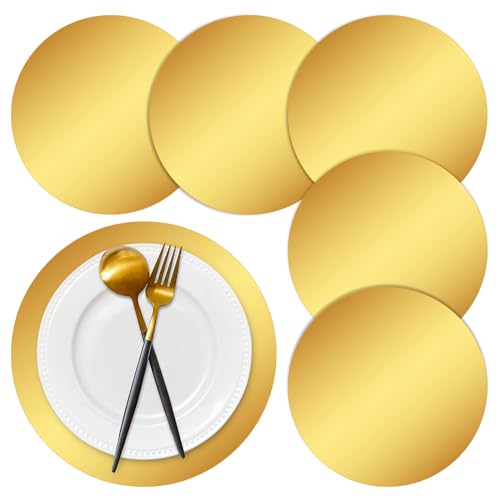 Datyiiha 100 Stück Gold Papier Tischsets Runde Einweg Glitzer Tischmatten Spiegelfolie Dekorative Tischsets für Hochzeit Urlaub Party Weihnachten Esstisch Dekor von Datyiiha