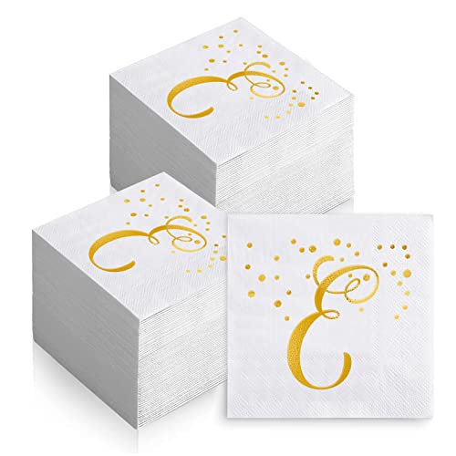 200 Stück Einweg-Cocktail-Servietten mit Monogramm, Goldfolie, Buchstabe E, Papierservietten, Anfangsgetränke-Servietten für Hochzeit, Geburtstag, Party, Babyparty, Urlaub, Geschirr, Tischdekoration von Datyiiha