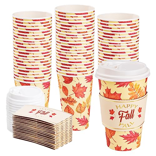 48 Stück 473 ml Herbst Einweg-Kaffeetassen mit Deckel und Ärmeln Herbst Ahornblatt To Go Papier Kaffeetassen Getränke Trinkbecher für Ernte Thanksgiving Party Restaurant Reisen Business Supplies von Datyiiha