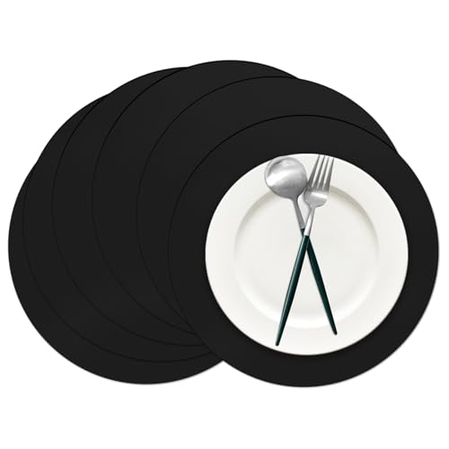 50 Stück schwarze Papier-Tischsets, schwarz, rund, Einweg-Tischsets, dekorative Tischsets für Hochzeit, Brautparty, schwarze Geburtstagsparty, Esszimmerdekoration von Datyiiha