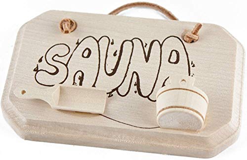 Davartis - kleines Sauna Türschild mit Miniatur - Aufgusseimer u. Schaufel - 12 × 8 cm von Davartis