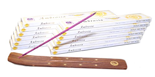 Davartis Räucherset - 12er Pack Ambrosia - Duft der Götter + Räucherstäbchenhalter Yin-Yang 25cm aus Holz von Davartis