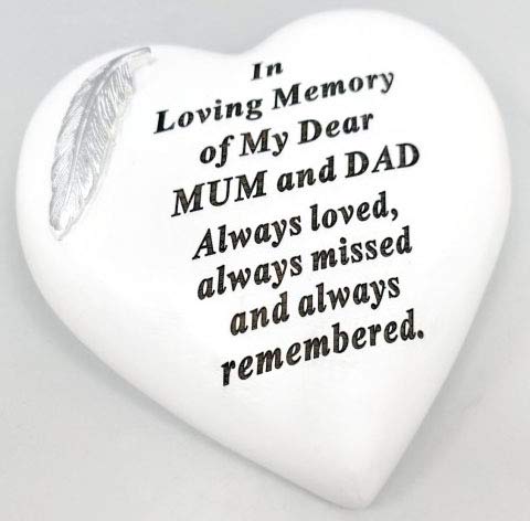 David Fischhoff Mum and Dad Weiß und Silber Federherz Stein Ornament Grabschild Weiß und Silber von David Fischhoff