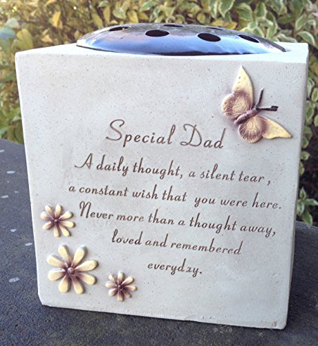 Grabvase „Special Dad“ (besonderer Papa) mit Schmetterling und Blumen, für Gedenkgarten oder Grabstätte von David Fischhoff