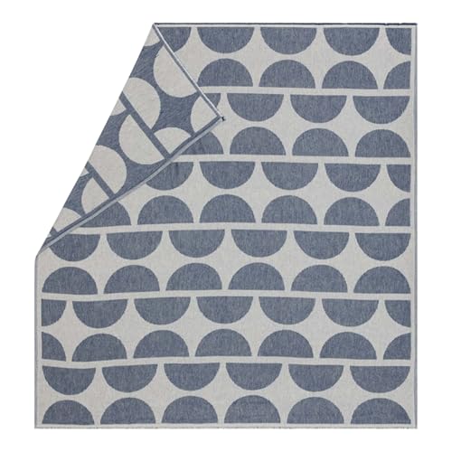 David Fussenegger Baumwollplaid Ronda 'Halbkreise' 130 x 160 cm Marine von David Fussenegger