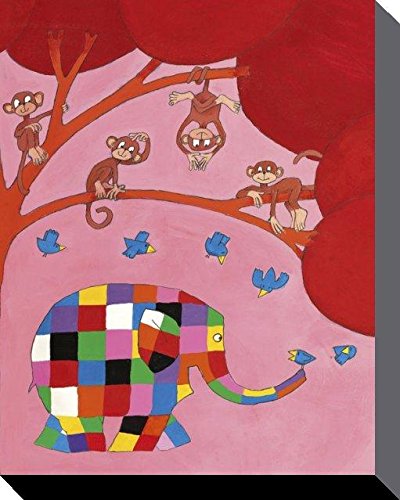 David McKee Kunstdruck auf Leinwand, Elmer und die Affen, 40 x 50 cm, Polyester, Mehrfarbig, 40x50x3.2 cm von David McKee