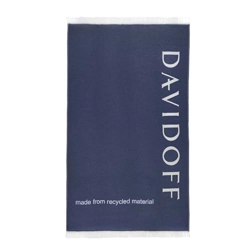 Davidoff Beach & Water Kollektion (Limited Edition) Strandhandtuch – dunkelblaues Badehandtuch aus recycelten Materialien – großes Handtuch mit Fransen Logo – exklusiv im Sommer 2023 von Davidoff