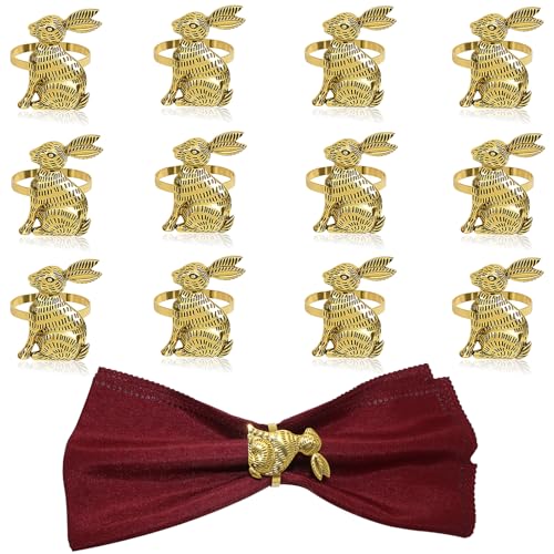 Bunny Serviettenringe Set 12 Gold Kaninchen Servietten Ringhalter Metall Tier Serviettenschnallen für Ostern Frühling Urlaub Hochzeit Abendessen Geburtstag Party Tischdekoration von Davifina