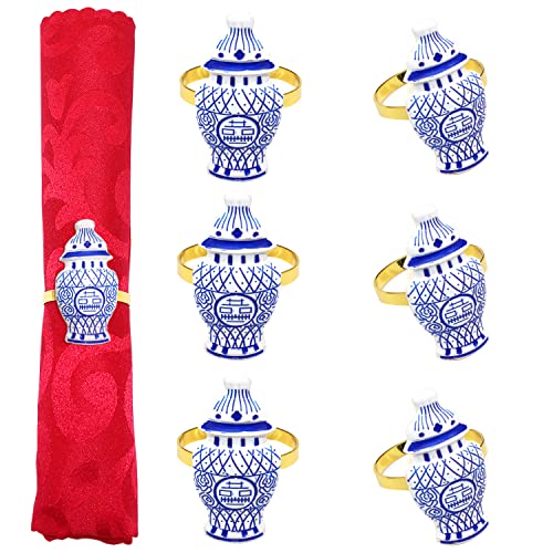 Davifina Serviettenring aus Keramikimitat, 6 Stück, blau, künstliches Porzellan, Flaschen-Design, Serviettenhalter für Weihnachten, Hochzeit, Esstisch, Dekorationen (Blau-6) von Davifina