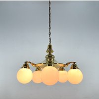 Großer Art Deco Messing Kronleuchter, Restauriert von Davintdesign