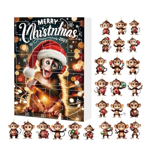 Davivian 2025 Affen Adventskalender Christbaumschmuck,2D 24 Teile Weihnachtszählkalender Affenschmuck - Festliche Party Deko für Thanksgiving Geburtstag Wohnung Schule Büro von Davivian