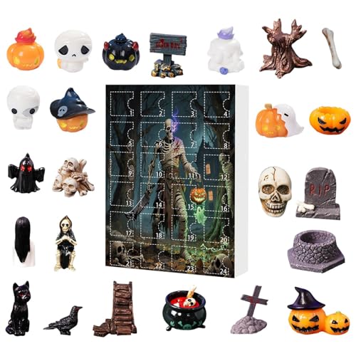 Davivian 2025 Halloween Figuren Adventskalender, Horror 24 Teile Halloween Countdown Kalender 2025, Festzubehör Für Jugendliche Kinder Familie Eltern Freunde Schule Kindergarten von Davivian