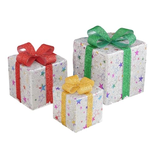 Davivian Christmas Box Dekoration,Weihnachtsdeko Mit Licht Für Innen Und Außen | 3 Teile Winterliche Festtagsdekoration Batteriebetrieben Für Innenbereich Und Außenbereich Für Erwachsene Jugendliche von Davivian