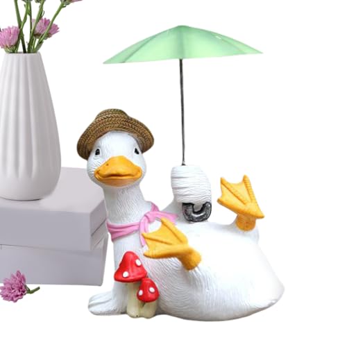 Davivian Enten Statue | Garten Rasen Außenbereich Deko | Mit Schirm Deko Kunstharz Figur Für Balkon Gehweg Terrasse Wohnzimmer Gartenbereich von Davivian