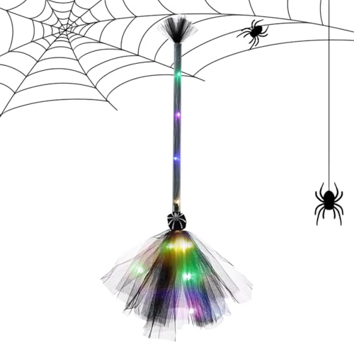 Davivian Hexenbesen - Festlicher Hexenbesen Mit LED Lichtern,Cosplay Zubehör Halloween Deko Für Garten Terrasse Haustür Festliche Dekoration Für Mädchen Und von Davivian