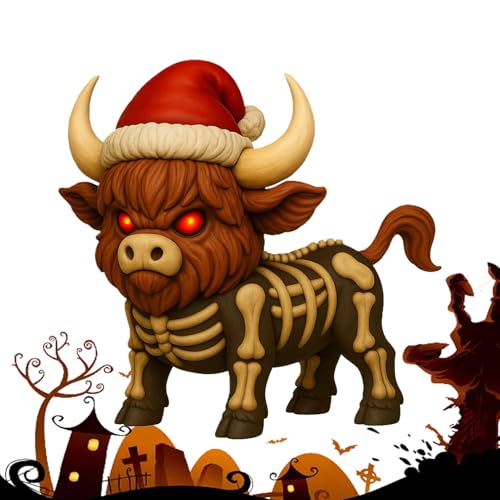 Davivian Highland Cow Figurine - Herbstliche Highland Cow Statue Halloween Dekoration | Gruselige Wohnaccessoires Für Wohnzimmer Einfahrt Wohnung Friedhof Haustür Eingangsbereich Terrasse von Davivian