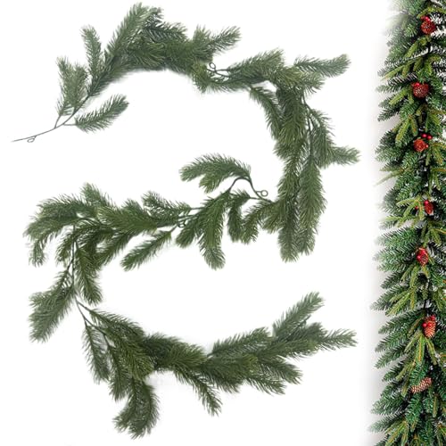 Davivian Kieferngirlande Mit Nadeln Wie Echt | Kunstliche Tannengirlande Aus Zedernoptik - Dekoration Kamin Fensterbank Tisch Treppen Innenbereich Wohnraum Festliche Atmosphäre von Davivian