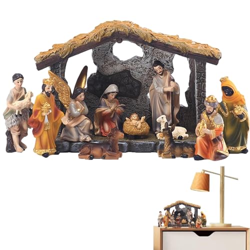 Davivian Krippenset | 12-teiliges Weihnachtsdorf-Krippenset,Heilige Familie Crafts Statue Decor, Home Living Room Church Dekoration von Davivian