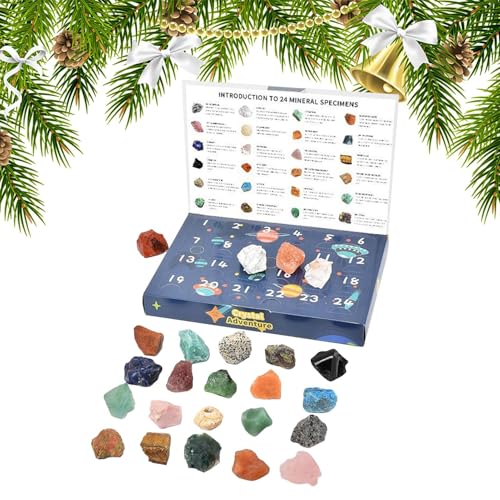 Davivian Kristall Countdown Kalender 2025 Für Kinder,24 Tage Countdown Kalender mit natürlichen Mineral Edelsteinen - Adventszeit Saisonale Freude Für Geologie Begeisterte Familien Freunde von Davivian