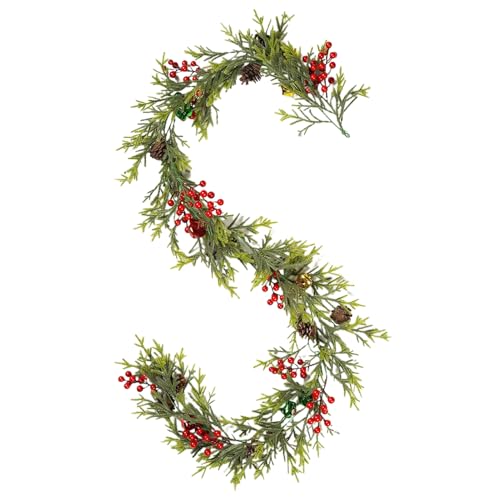Davivian Künstliche Girlande,Weihnachts Dekoration mit Künstlichen Ranken und Beeren | Wetterbeständige Natürliche Pflanzen Dekoration Für Innenbereich Wand Decke Kamin Fenster Eingangstür von Davivian