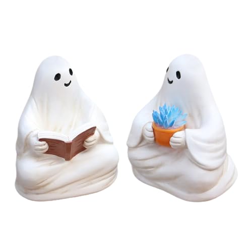 Davivian Niedliche Halloween-Dekoration | Lustige Kleine Kunstharz Lesendes Gespenst Figur | Halloween Deko Figur Für Eingangsbereich Tisch Garten Terrasse Balkon von Davivian
