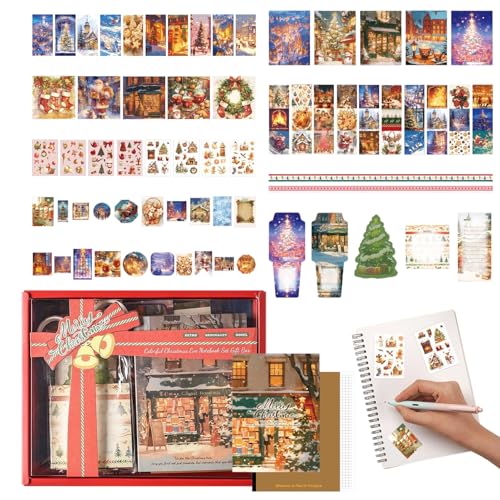 Davivian Weihnachtliche Bastelaufkleber mit Notizbuch,Weihnachtliche Motivaufkleber Mit Haftnotizen - Festliche Set Für Zuhause Scrapbook Tagebuch Geschenk von Davivian