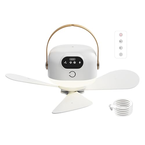 Davivian Zelt Deckenventilator Für Camping | USB-Aufladbarer Outdoor-Ventilator Mit Kühlfunktion | Deckenventilator Mit Fernbedienung 3 Geschwindigkeitsstufen & Licht Für Camping Garten Festival von Davivian