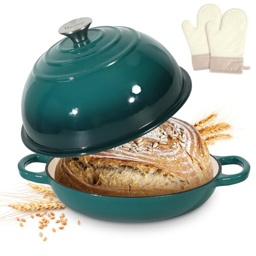 Davivy 5,5 qt emaillierter Dutch Oven für Sauerteigbrot Backen mit Deckel, 25,4 cm runde Gusseisen-Brotpfanne mit Deckel, Gusseisen-Sauerteig-Backform, mit Silikon-Ofenhandschuhen, Farbverlauf von Davivy