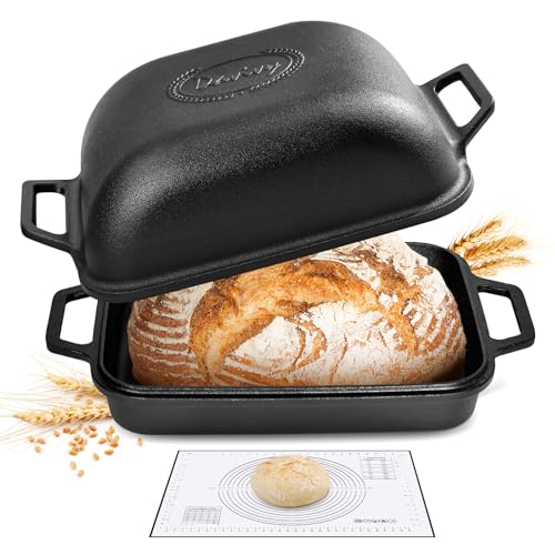 Davivy Großer Dutch Oven für Sauerteigbrot mit Deckel 9 qt, vorgebrannte antihaftbeschichtete Gusseisen-Sauerteig-Kastenform mit Deckel, große Gusseisen-Brotbackform von Davivy