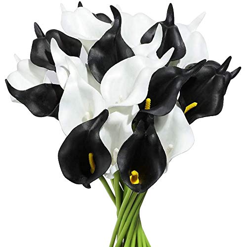 Daweglop 20 Stück Calla Lily Braut Hochzeits Strauß Pu Arrangement für Haus Büro Party Dekor (Schwarz und Weiß) von Daweglop