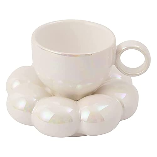 Daweglop Blumen-Kaffeetassen- und Untertassen-Set SüßEs Becher- und Untertassen-Set Keramik-Kaffeetasse mit Sonnenblumen-Untertasse Latte Cups 6,7 Unzen Weiß von Daweglop