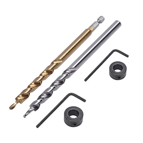 Daweglop Hex Pocket Loch Bohrer + 3/8 (9,5 mm) Twist Step Bohrer mit Tiefenanschlag Kragen für Pocket Manuell Loch System Jig Guide Drill Werkzeugset von Daweglop