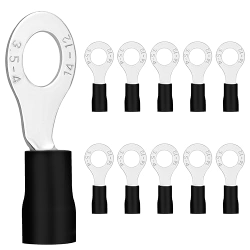 10x Ringkabelschuhe 2,5-4 mm² schwarz Loch-Ø M4 Kabelschuhe Quetschverbinder Teillisoliert PVC Kabel-Verbinder aus Kupfer verzinnt von Dawenur