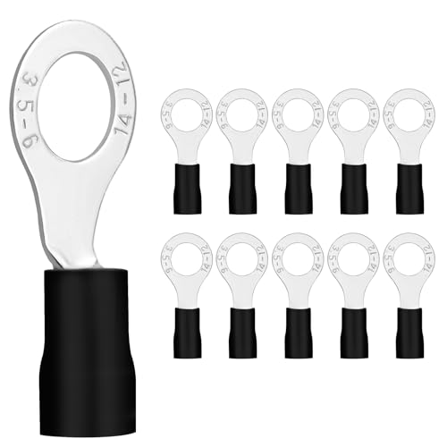 10x Ringkabelschuhe 2,5-4 mm² schwarz Loch-Ø M6 Kabelschuhe Quetschverbinder Teillisoliert PVC Kabel-Verbinder aus Kupfer verzinnt von Dawenur