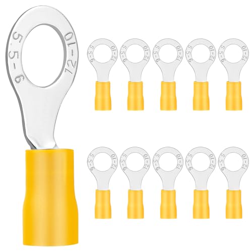 10x Ringkabelschuhe 4-6 mm²gelb Loch-Ø M6 Kabelschuhe Quetschverbinder Teillisoliert PVC Kabel-Verbinder aus Kupfer verzinnt von Dawenur