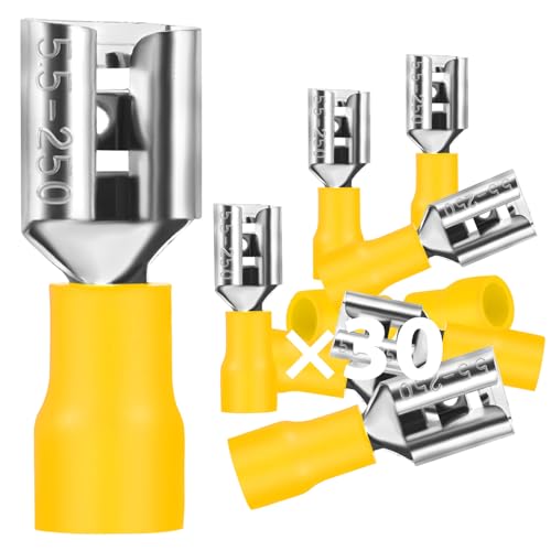 20Stk Flachsteckhülsen 4-6mm²/Steckbreite 6,35mm PVC Flachstecker Teilisoliert Kabelschuh FDD Kabel-Verbinder aus Kupfer verzinnt von Dawenur