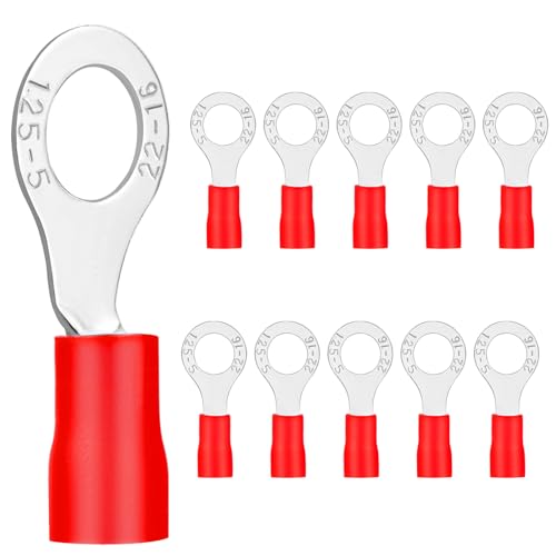 20x Ringkabelschuhe 0,5-1,5 mm²rot Loch-Ø M5 Kabelschuhe Quetschverbinder Teillisoliert PVC Kabel-Verbinder aus Kupfer verzinnt von Dawenur
