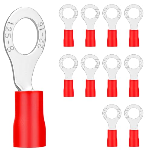 20x Ringkabelschuhe 0,5-1,5 mm²rot Loch-Ø M8 Kabelschuhe Quetschverbinder Teillisoliert PVC Kabel-Verbinder aus Kupfer verzinnt von Dawenur
