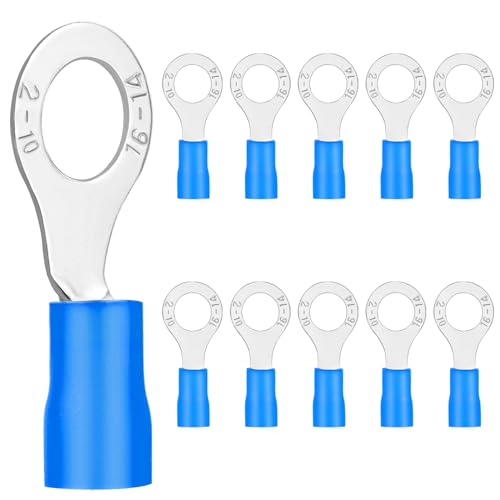 20x Ringkabelschuhe 1,5-2,5 mm² blau Loch-Ø M10 Kabelschuhe Quetschverbinder Teillisoliert PVC Kabel-Verbinder aus Kupfer verzinnt von Dawenur