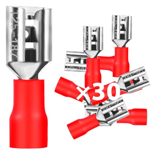 30Stk Flachsteckhülsen 0,5-1,5mm²/Steckbreite 4,75mm PVC Flachstecker Teilisoliert Kabelschuh FDD Kabel-Verbinder aus Kupfer verzinnt 30Stk Flachsteckhülsen 0,5-1,5mm²/Steckbreite 4,75mm PVC Flachstecker Teilisoliert Kabelschuh FDD Kabel-Verbinder aus Kupfer verzinnt von Dawenur