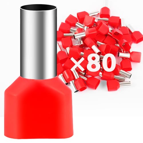 80Stk Twin Aderendhülsen 10mm² Lang 14mm Aderendhülse Teillisoliert PVC Kabelhülsen aus Kupfer verzinnt (2x10,0mm²) von Dawenur