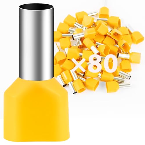 80Stk Twin Aderendhülsen 6mm² Lang 14mm Aderendhülse Teillisoliert PVC Kabelhülsen aus Kupfer verzinnt (2x6mm²) von Dawenur