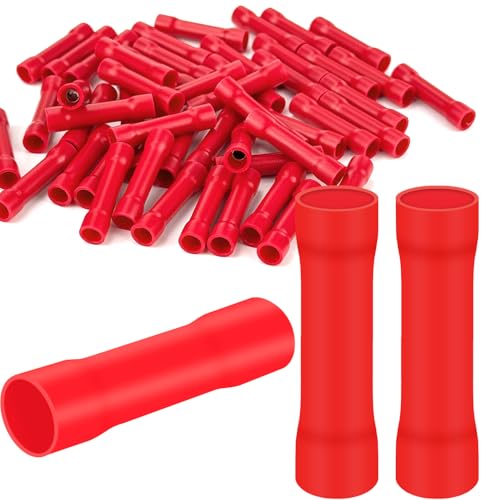 50x Stoßverbinder 0,5-1,5 mm² Quetschverbinder Rot Kabelschuhe PVC Isoliert Stossverbinder BV Kabelverbinder von Dawenur
