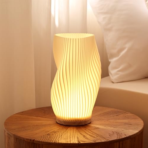 Dawnwake Nachttischlampe Tischlampe, Led Tischleuchte Deko Wohnzimmer, Schlafzimmer Tischlampen, Nachtischlampe Mit Holzsockel, Bedside Table Lamps (Groß-A) von Dawnwake
