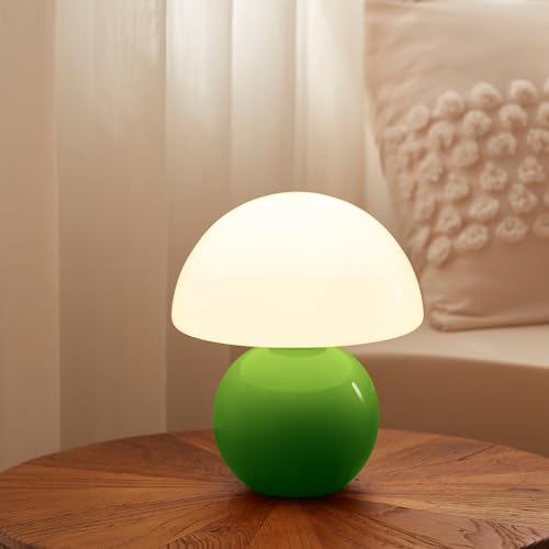Dawnwake Pilzlampe Tischlampe, Dimmbare Led Nachttischlampe mit Keramikbasis, Mid-Century Moderne Kleine Lampe für Wohnzimmer, Schlafzimmer & Büro (Apfelgrün) von Dawnwake