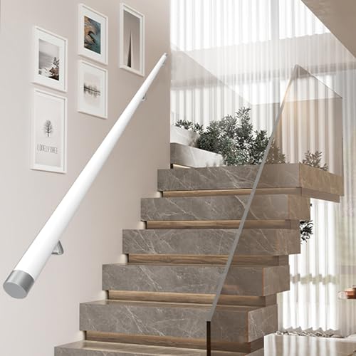 Handläufe Für Treppen, Handläufe Für Innentreppen Aus Holz, Sicherheitshandläufe Für Senioren Und Kinder, Rutschfest, Mit Metallstützen, Rund, Halbrund (Color : White, Size : 200cm) von Dawselod