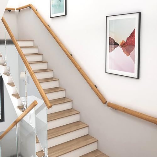 Handläufe Für Treppen, Handläufe Für Innentreppen Aus Holz, Sicherheitshandläufe Für Senioren Und Kinder, Rutschfest, Mit Metallstützen, Rund, Halbrund (Color : Wood, Size : 100cm) von Dawselod