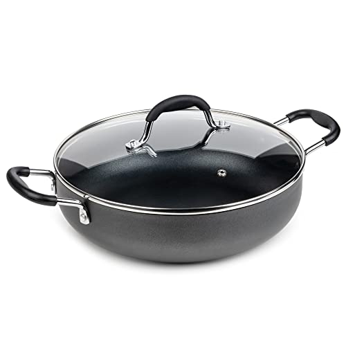 Premier Cookware Schmortopf, flach, antihaftbeschichtet, Aluminium, Schmorpfanne mit Deckel, Schmorpfanne, Paella-Kochtopf, 20 cm, Grau, 2 l von Dawsons Living